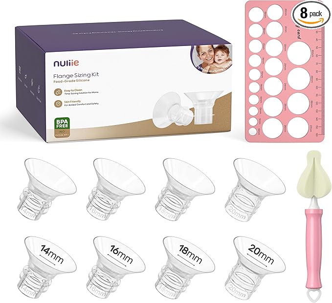 Nuliie 8PCS Silicone Flanges Insert Replacement Kit, Flange Sizing Kit 14/16/18/20mm for 24mm Flange/Shield Breast Pumps, Pumping Essential Kit for Moms