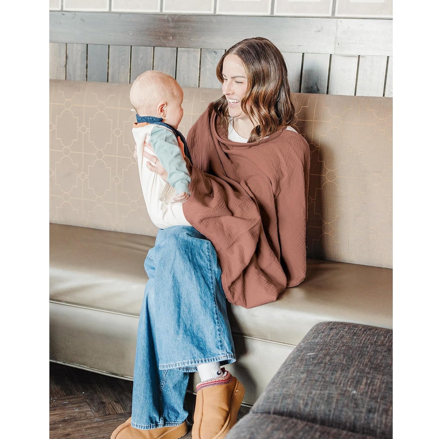 Konssy 2-Pack Muslin Nursing Cover Up for Breastfeeding Moms with Rigid Hoop, 100% Cotton, Lightweight & Breathable Breastfeeding Cover, Adjustable & Comfort