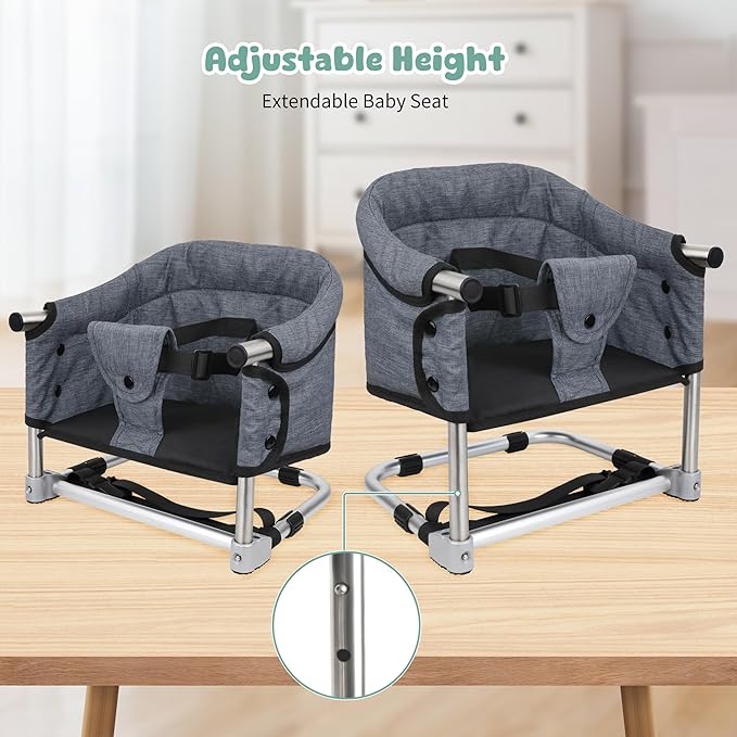 Booster Seat for Dining Table: Portable Toddler Booster Chair with Safety Buckle and Height Adjustable, Baby Feeding High Chair for Home Travel - Brown