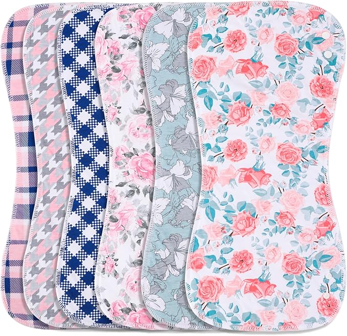 2-in-1 Burp Cloths and Baby Bibs - 6 Pack Large Super Absorbent Soft Cotton Burping Cloths for Spit Up, 3 Layers Thick Baby Burp Rags for Girls & Boys