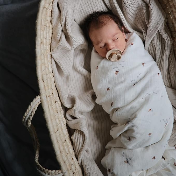mushie Muslin Baby Swaddle Blanket | 100% Organic Cotton (Boats)