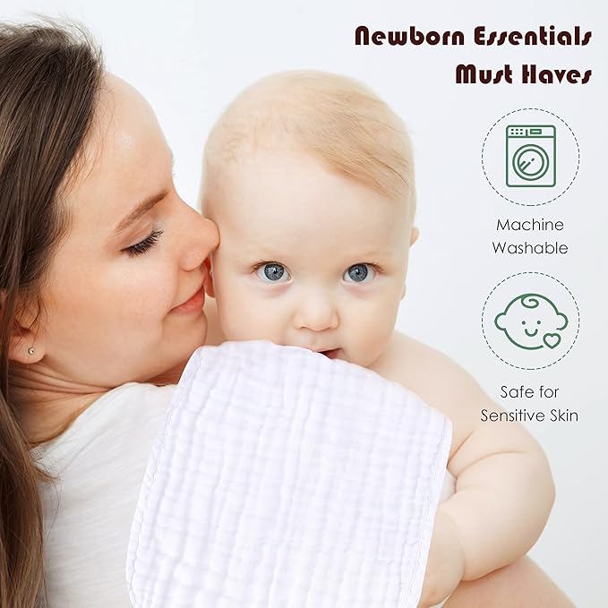 Muslin Burp Cloths 100% Cotton Large 20''x10'' Extra Soft and Absorbent Baby Wash Cloths Spit Up Rags - Baby Burping Cloth for Boys Girls Items(12 Pack White)