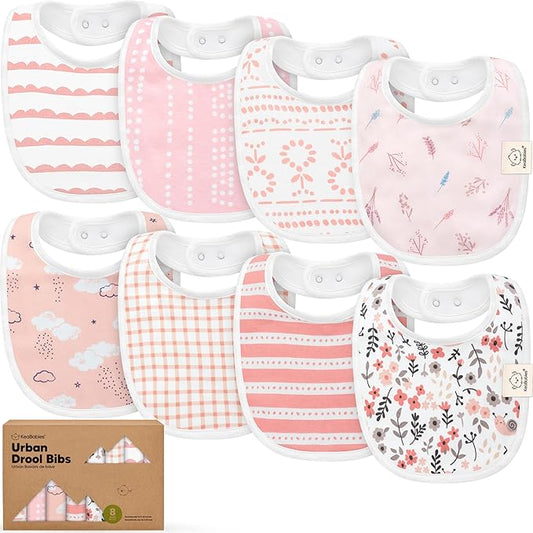 8-Pack Organic Baby Bibs for Boys, Girls - Soft Cotton Drooling and Teething Bibs for Baby Girl & Boy, Extra Absorbent, Easy To Clean & Put On for Toddler, Newborn, Infant 0-24 Months (Sweet Charm)