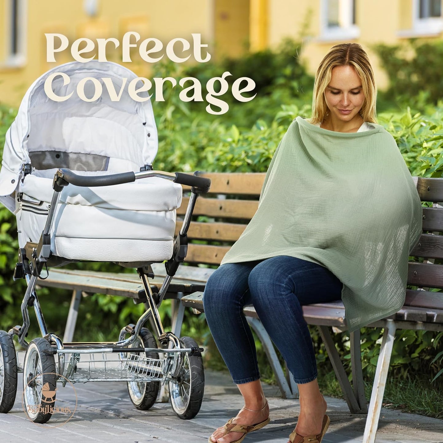 Muslin Nursing Cover Up for Breastfeeding - Breast Feeding Covers for Women| Breathable 100% Muslin Cotton Breastfeeding Cover with Arch-line & Adjustable Straps| Nursing Essentials - (Sage Green)