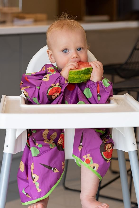 Tidy Tot - Long Baby Bib - Mess Proof Long Sleeve Feeding Smock with Large Food Catcher Pocket - Waterproof Bib