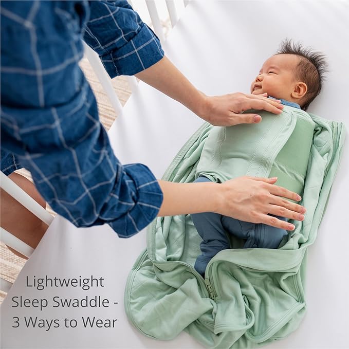 Dreamland Baby Bamboo Viscose Swaddle Blanket (0-6 months). 1.0 TOG Ultra Soft Swaddle Blanket w/Built in Band. 97% Viscose, 3% Spandex (Sage). Mom-Owned US Business, Premium Materials