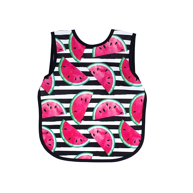 BapronBaby Watermelon Stripes Bapron - No Neck Tie Safer Bib for Baby & Toddler - Soft Waterproof Stain Resistant - Machine Washable - Sz Preschool 3-5yrs
