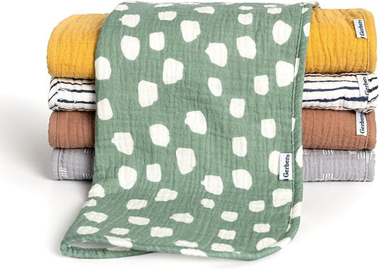 Gerber Baby Unisex Muslin Burp Cloths 5-Pack, Multi Teal Dots, Large Size 20" x 10"