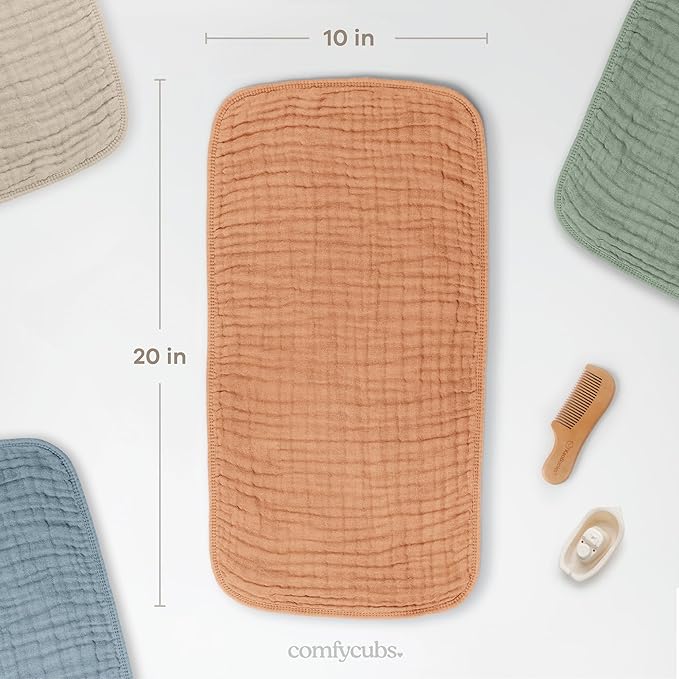 Comfy Cubs Muslin Burp Cloths 20" x 10", Pack of 6 - Large, 6-Layer, Ultra Absorbent 100% Cotton for Baby Drool and Messes - Soft, Safe & Gentle Baby Burp Cloths Set for Boys & Girls - Caramel