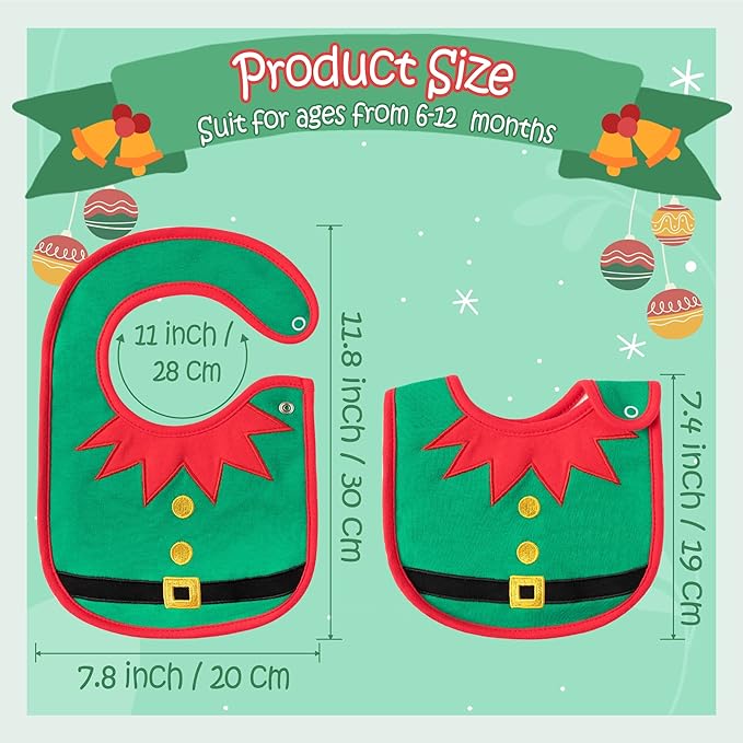 3Pcs Christmas Baby Cotton Bibs with Resin Button Newborn Infant Bibs Christmas Keepsake Baby Gift for Drooling Feeding