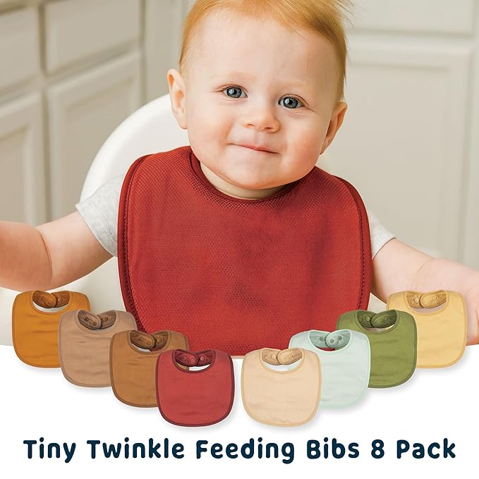 Tiny Twinkle 8 Pack Baby Bibs for Drooling and Teething – Waterproof & Absorbent Bibs for Baby Girl & Boy, Machine Washable Infant Bib Set for Newborns and Toddlers (Neutral Set 8-Pack)