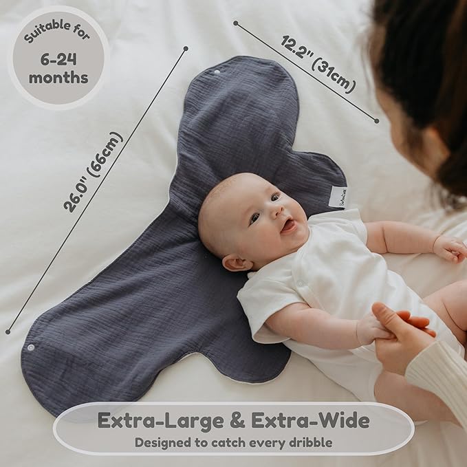 Butterfly Cotton Muslin Burp Cloths 3-Layer, Extra-Large 26”x12” Water-Resistant Multi-Use Burp Cloth Convertible to Bib, 2 Pack, Soft & Absorbent (Pack of 2, Herb & Cotton/Blue & Stone)