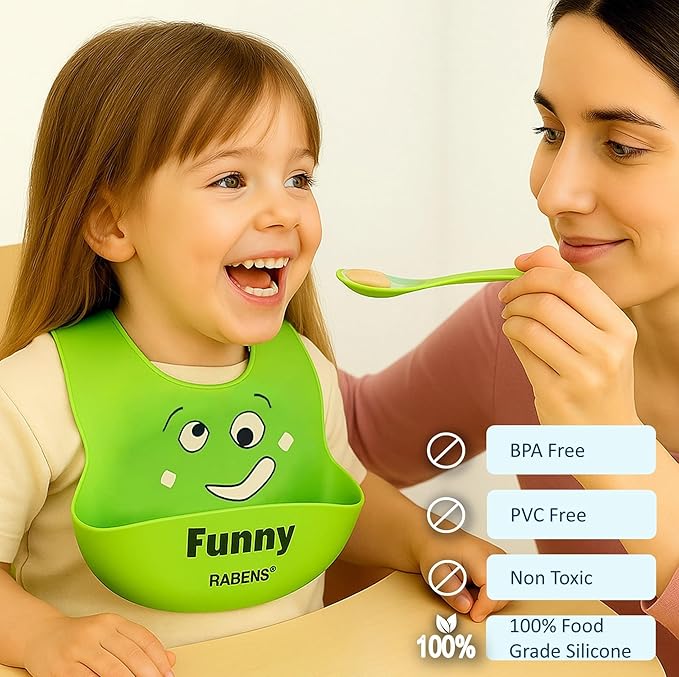 MY FIRST EMOTIONS Set of 4 Silicone Bibs for Babies and Toddler BPA Free Waterproof Adjustable Feeding Bib with Large Pocket Food Catcher Easier Mealtime