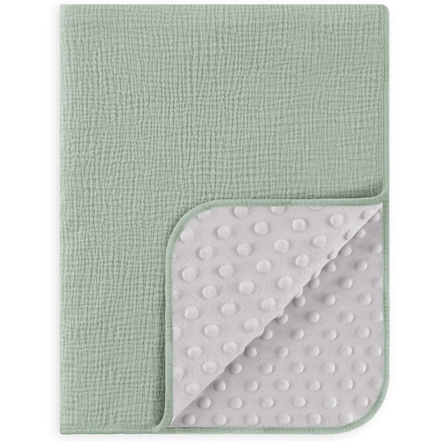 Susurration Baby Blanket for Unisex Boys Girls, Soft Nursery Minky Blanket with Muslin Cotton Front and Dotted Fleece Back, Receiving Blanket for Baby Newborn Infant, 30x40inch (Green)