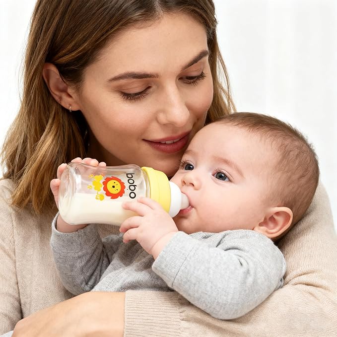 YOHKOH Glass Baby Bottles with Slow Flow Nipple, Newborn Anti-Colic Baby Bottles for 0+ Months, Wide Neck Feeding Bottle, Clear (Multicolour, 5oz (Pack of 4))