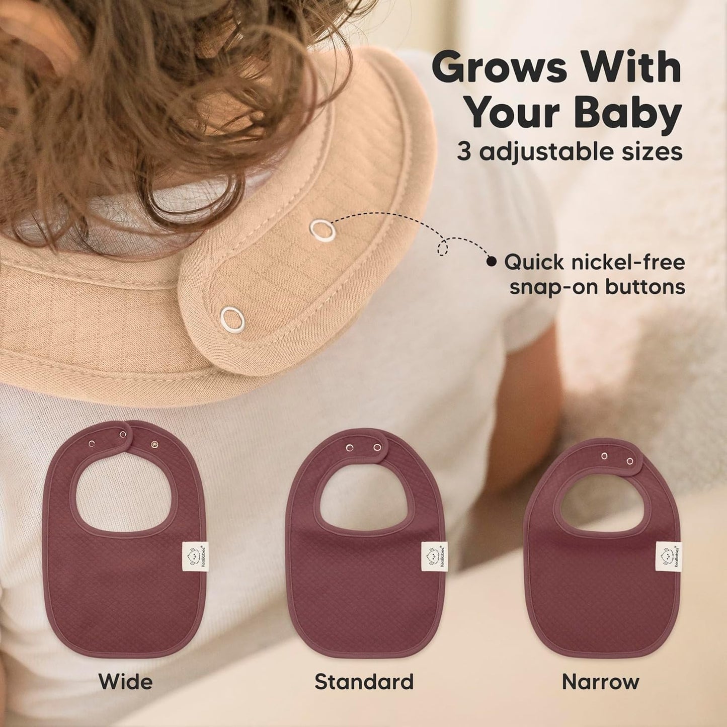 8-Pack Organic Baby Bibs for Girls, Boys - Quilted Cotton Cloth Baby Drool Bibs for Drooling and Teething Toddler, Newborn, Infant, Soft & Super Absorbent (Rosewood)