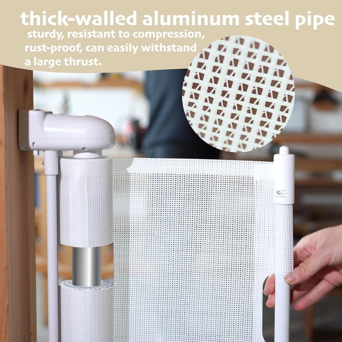 150" Extra Wide Retractable Baby Gates Dog Gate for Large Opening, 41" Extra Tall Mesh Pet Gate, Long Child Safety Gates with Fiberglass Rods for Stairways, Doorways, Hallways - Indoor/Outdoor Use