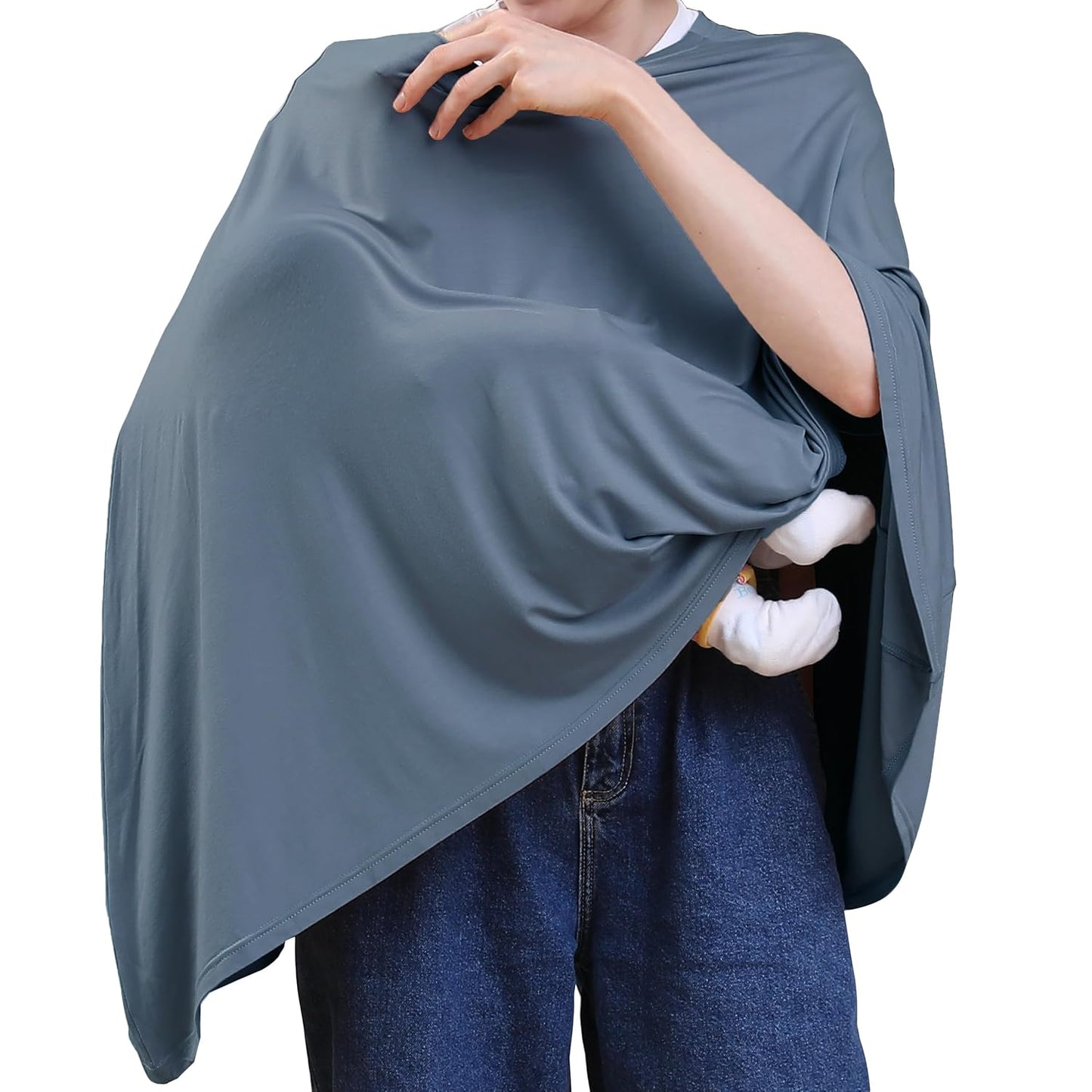 Nursing Cover for Breastfeeding, 360°Full Coverage Nursing Poncho, Rayon Soft & Breathable Breastfeeding Cover up (Smooth Rayon, Blue)