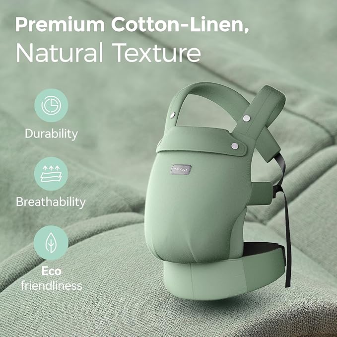 Momcozy Baby Carrier with Natural Cotton Linen, Built to Last, Ergonomic Design, 7-44lbs for Infant and Toddler, Lightweight and Comfortable, Hands-Free for Moms&Dads, Sage Green