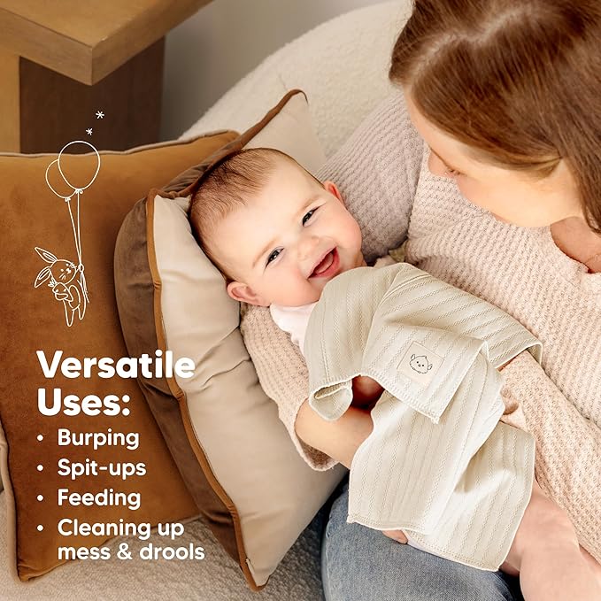 KeaBabies Organic Cotton Burp Cloths Baby Girl, Boy - 6-Pack Large Burping Clothes for Babies, Spit Up Rags, Super Soft & Absorbent Newborn Wash Towels, Gender Neutral, Non-Shrink (Stria, Rosewood)