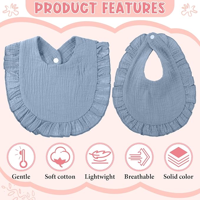 Kenning 18 Pcs Muslin Drool Baby Bibs Baby Girl Ruffle Bibs Absorbent Cotton with Snap Button for Boys Girls