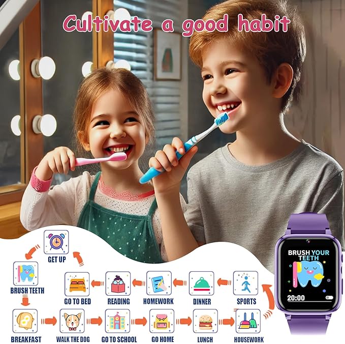 Goodatech 1.69'' Kids Smart Watch for Kids Boys Girls, HD Camera,26 Puzzle Games,Video Music Player,Pedometer,Flashlight,Alarm Clock, Christmas Birthday Gifts for 4-12 Years Children (Purple)