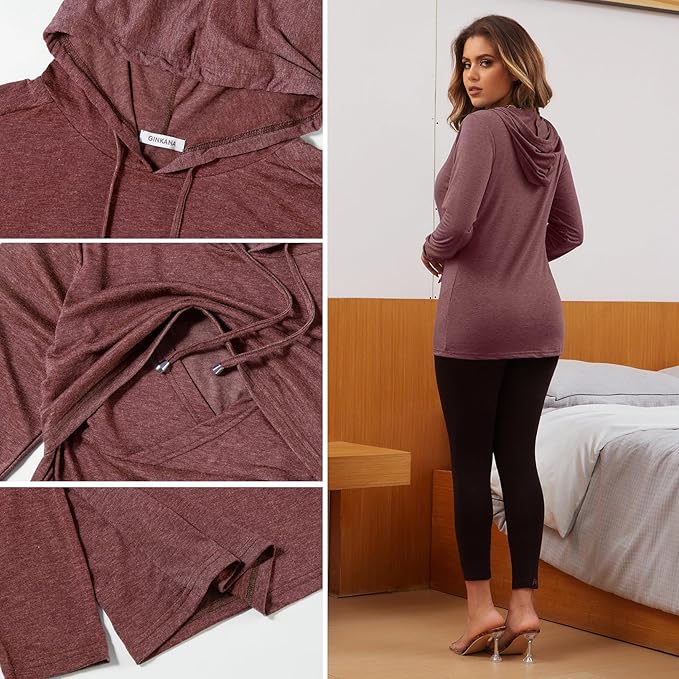GINKANA Women's Nursing Hoodie Sweatshirt Long Sleeves Breastfeeding Maternity Tops Casual Clothes