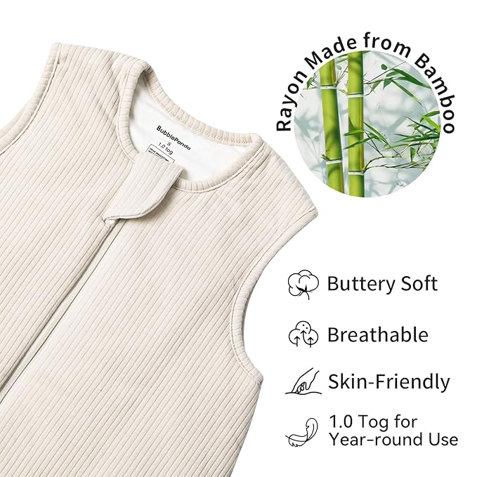 Rayon Made from Bamboo Toddler Sleep Sack with Feet 12-24 Months 1.0 Tog Breathable Sleep Sack 1t-2t Ultra Soft Baby Wearable Blanket with Legs Unisex Sleeping Bag with 2-Way Zipper