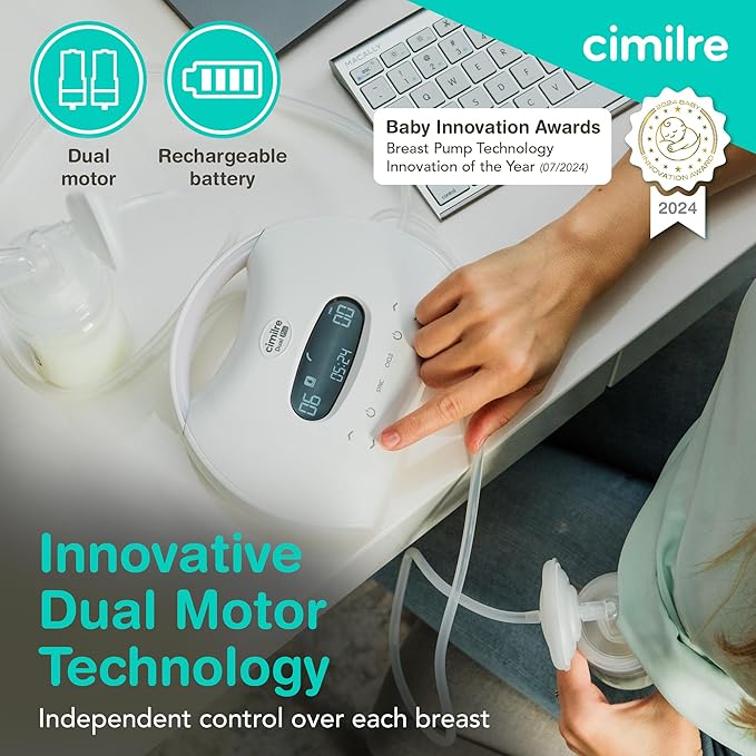 Cimilre S7 Dual Pro Rechargeable Breast Pump & Breast Milk Storage Bags Bundle – Hospital Strength Double Electric Pump with 120 Leak-Proof 7oz Bags