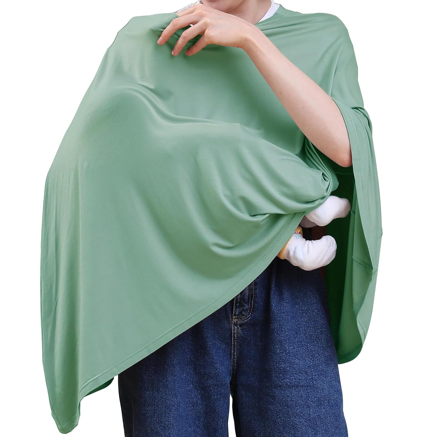 Multi-use Nursing Cover for Breastfeeding, 360°Full Coverage Nursing Poncho, Rayon Soft & Breathable Breastfeeding Cover up (Smooth Rayon, Sage Green)