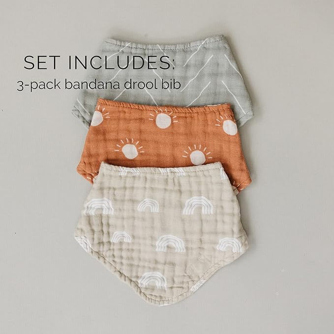 Mebie Baby Muslin Cotton Bib, 3 pack, Baby Bib Set for Burp, Spit Up, Drool, Bandana Bibs for Baby Boy or Baby Girl