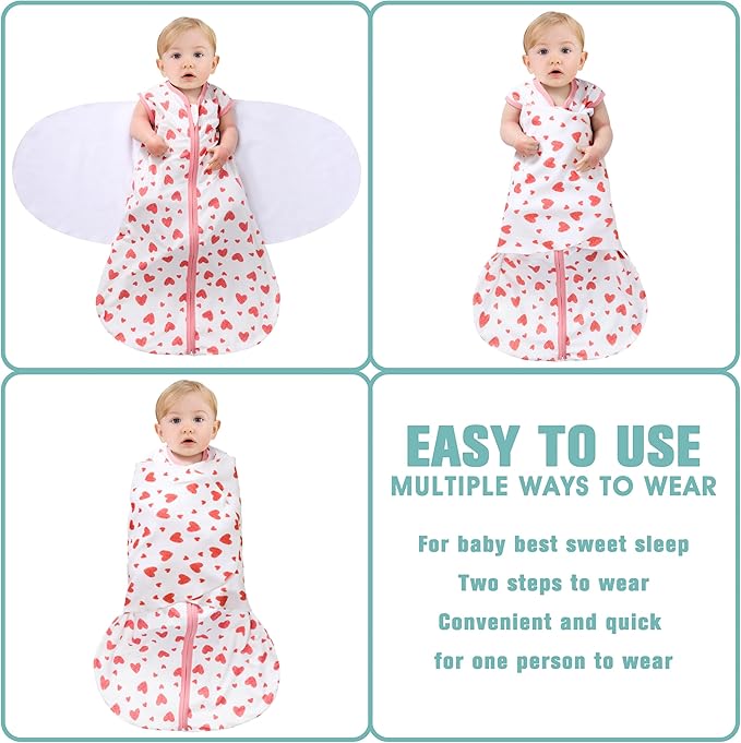 Newborn Sleep Sack Baby Swaddle,Swaddle me 3-6 Month,3-Way Adjustable Wearable Blanket,100% Rayon Cotton Swaddling Sleeping Bag，TOG 0.5 (Love, 3-6 Months)