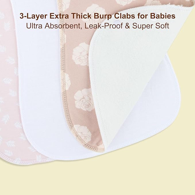 2-in-1 Burp Cloths and Baby Bibs - 6 Pack Large Super Absorbent Soft Cotton Burping Cloths for Spit Up, 3 Layers Thick Baby Burp Rags for Girls & Boys
