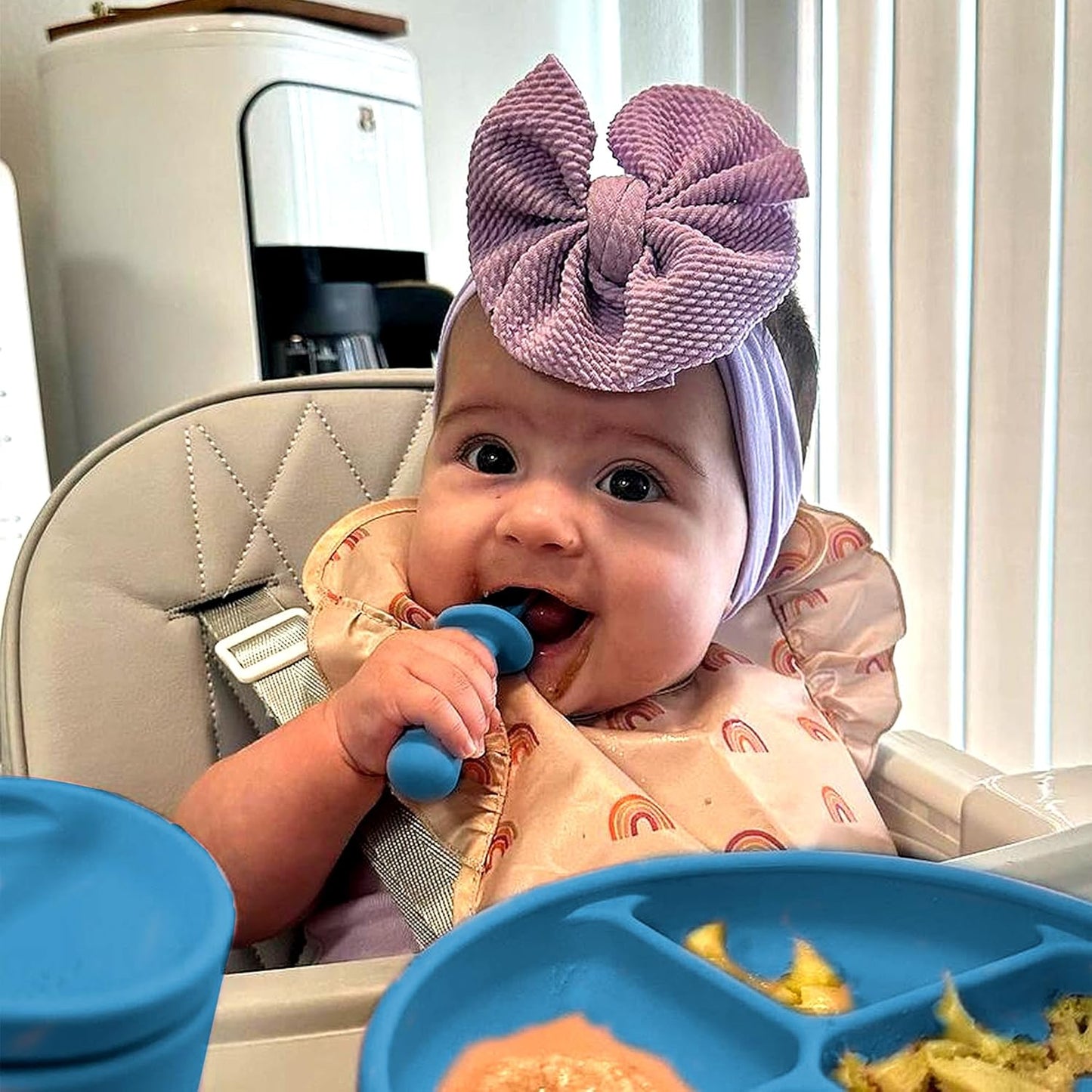 TalkTools ITSY Tiny Silicone Spoons – Twin Pack Soft Silicone Self-Feeding Training Spoons for Kids & Toddlers, Anti-Choking Flange Guard and Non-Slip Handle (Ocean)