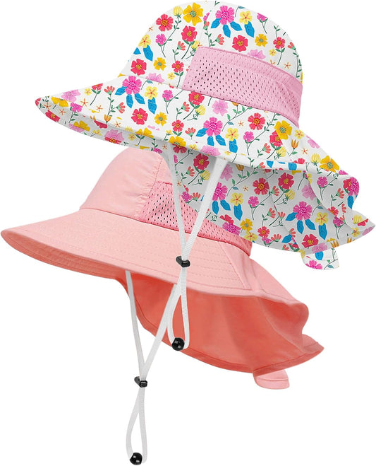 Toddler Baby Sun Hat Kids Summer UPF 50+ for Boys Girls Adjustable Beach Hats with Bucket Wide Brim Age 1-7 Years