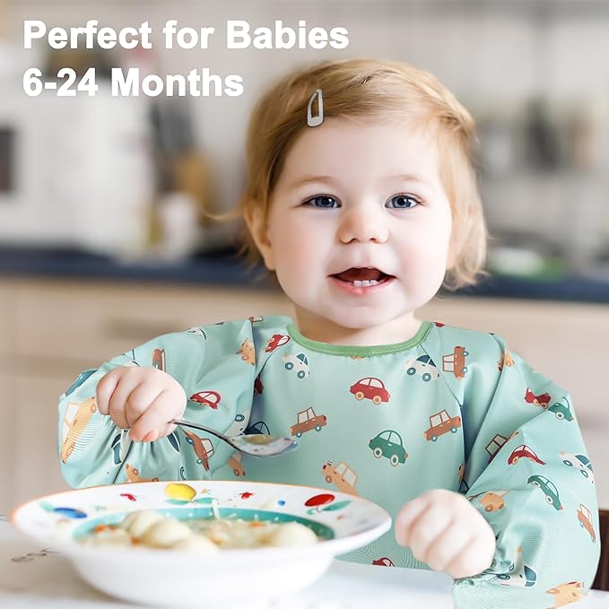 Long Sleeve Baby Bib For Eating Feeding Mess Proof Waterproof Food Smock Bibs With Pocket For Newborn Boy Girl