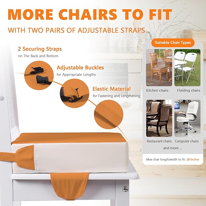 Booster Seat for Kitchen Chair with Adjustable Straps, Toddler Booster Seats for Dining Table Portable for Travel Camping Eating, Booster Cushion for Table for Baby Child Infant Kid Boy Girl