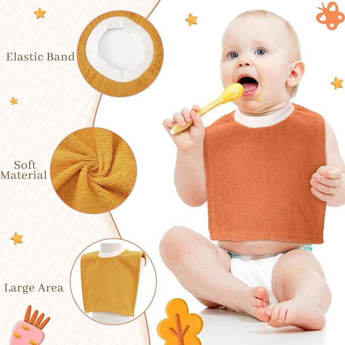 Foaincore 6 Pcs Pullover Baby Bibs Cotton Terry Toddler Absorbent Infant for Feeding and Drooling Towel Slip on Bib(Warm Color)