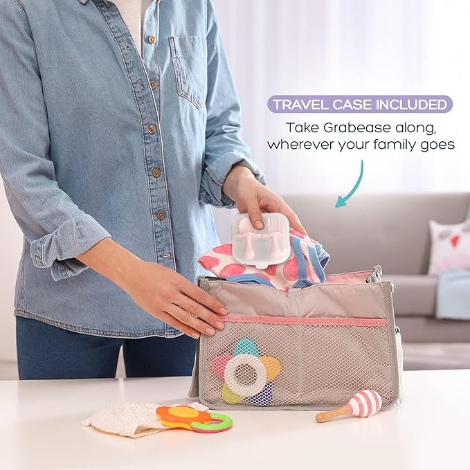 Grabease Baby Feeding Utensils Set - Travel Case for To-Go Toddler Containers - Choke-Guard for Baby Led Weaning Forks - Dishwasher Safe Toddler Spoon - Plastic, Blush, Pack of 1
