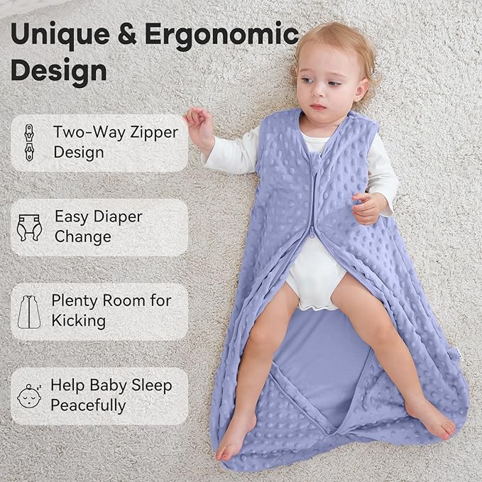 Fleece Baby Sleep Sack 0-6 Months with Plush Dots 1.5 Tog Baby Wearable Blanket with 2-Way Zipper Warm Sleeping Sack for Toddler Infant Newborn - Small, Taro Purple