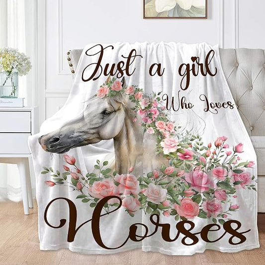 Just A Girl Who Loves Horses Blanket for Baby Girls Flowers Animals Throw Blanket for Boys, Lightweight Cute Horse Soft Flannel Blankets for Kids Gifts, 30x40 Inches