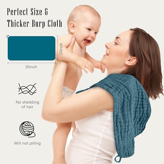 SWEET DOLPHIN 12 Pack Muslin Burp Cloths Large 100% Cotton Burping Clothes for Baby Drool - Absorbent and Soft Boys & Girls Milk Spit Up Rags for Newborn Essentials Registry - Ocean Dip