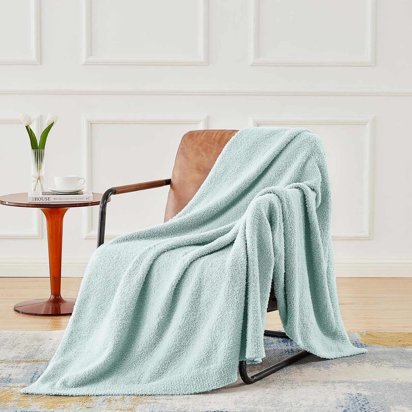 CYMULA Knit Throw Blanket for Couch Sky Blue - Super Soft Lightweight Plush Fuzzy Fluffy Cozy Blankets and Throws for Sofa Bed, 60 x 80 inches