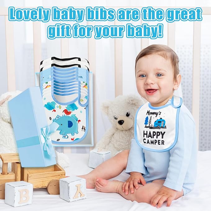 Cotton Waterproof Baby Bibs - 24Pcs Adjustable Hook Loop Closure Bib for Feeding Teething Drooling Eating, 6-12 Months