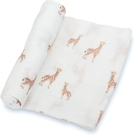 LollyBanks Baby Blanket, 100% Cotton Muslin Swaddle Blankets for Boys and Girls, Large 47 x 47 Inches Newborn Receiving Blankets, Soft and Breathable Newborn Blanket, Registry (Giraffe Print)