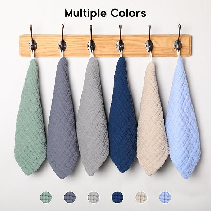 Muslin Baby Washcloths 6 Pack, 100% Cotton Wash Cloths for Babies, Large 12''X12'' Burp Cloths Absorbent and Soft for Newborn Infants Kids Boys Girls - Multicolor