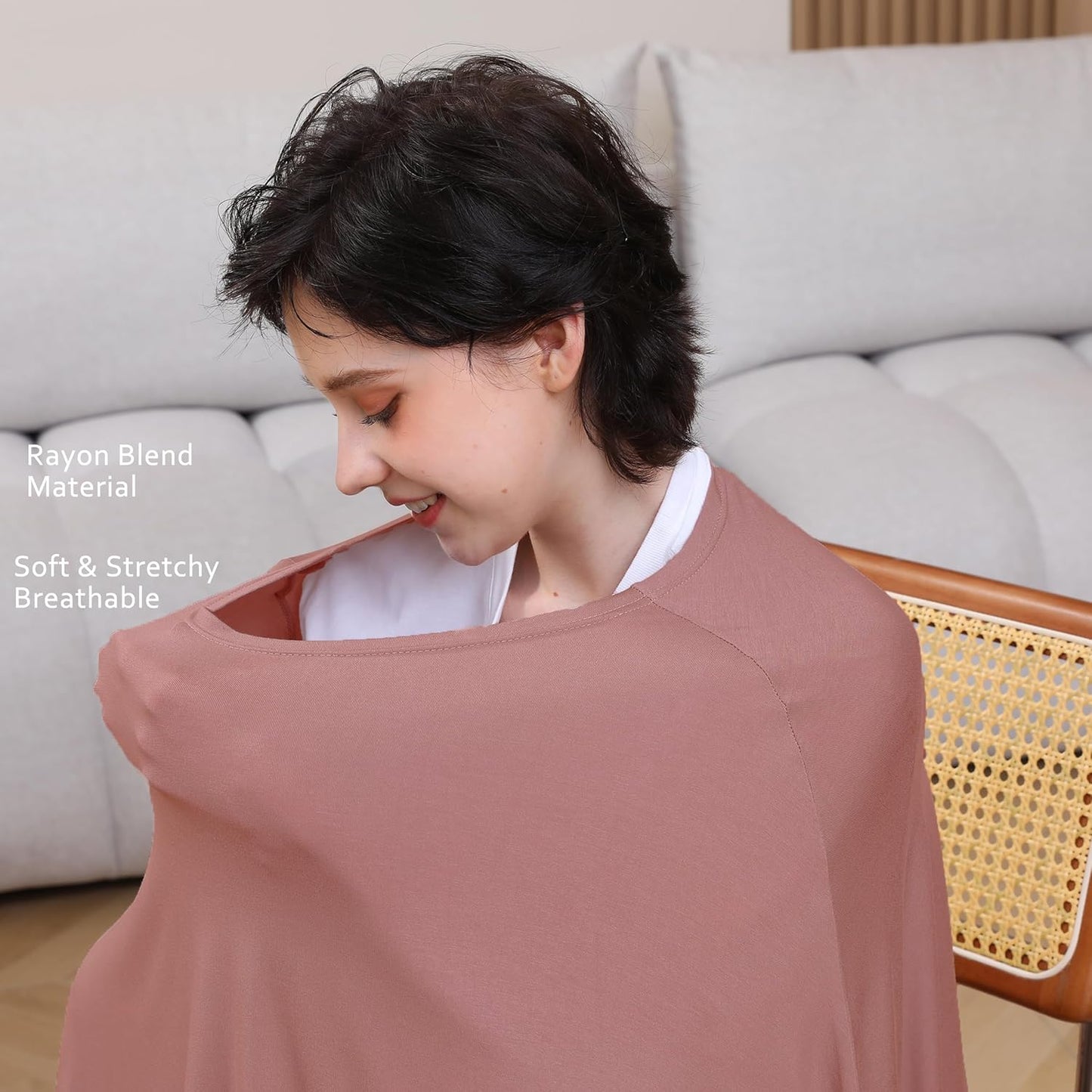 Multi-use Nursing Cover for Breastfeeding, 360°Full Coverage Nursing Poncho, Rayon Soft & Breathable Breastfeeding Cover up (Smooth Rayon, Blush)