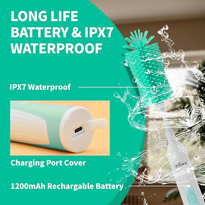 Electric Bottle Brush Cleaner, Portable Electric Baby Bottle Brush Cleaner for Travel, Rechargable Travel Bottle Cleaner Kit with Nipple & Straw Brush, Perfect Mom Essentials After Birth Gift, Green