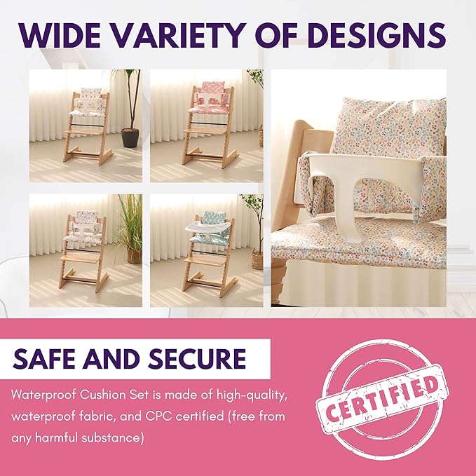 Waterproof & Compatible Stokke Tripp Trapp Cushion Set - Easy to Clean Stokke Tripp Trapp Newborn Set - 100% Cotton Stokke High Chair Cushion Set (Pink Bunny / 49.5 Counts)