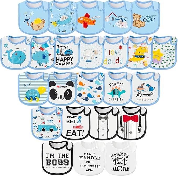 Cotton Waterproof Baby Bibs - 24Pcs Adjustable Hook Loop Closure Bib for Feeding Teething Drooling Eating, 6-12 Months